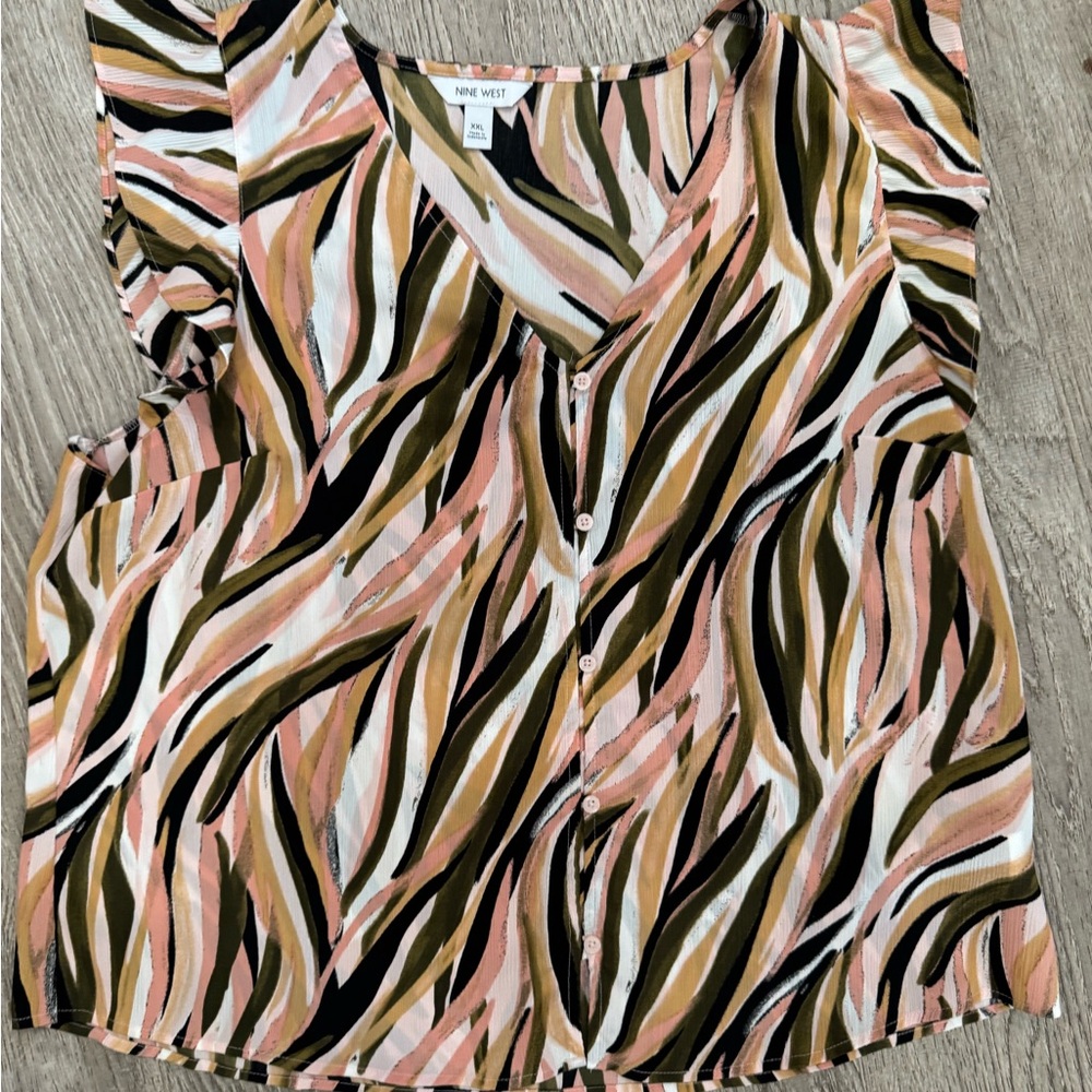Nine West Women's Multicolor ruffled Sleeveless Top size xxl